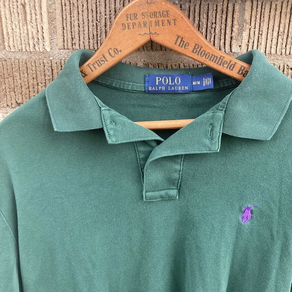 Polo Ralph Lauren Men's Medium‎ Forest Green Long Sleeve Polo Shirt Rugby Soft